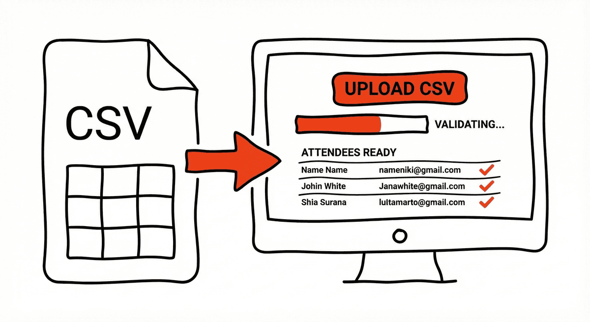 Import attendees in seconds.